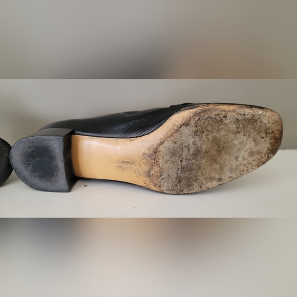Salvatore Ferragamo Black Leather Heeled Loafers with Gold Hardware - Picture 9 of 11